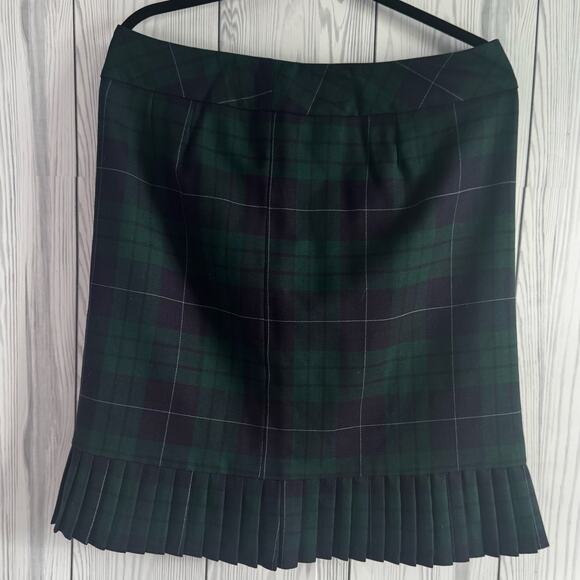 Pendelton Tartan Short Green Navy Women’s Ruffle Skirt Size 12 100% Wool - Picture 1 of 7